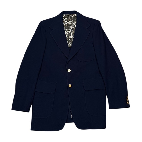 McGregor Other - 1960s McGregor Blazer Jacket Mens 42L Navy Blue Gold Buttons Paisley Lining USA